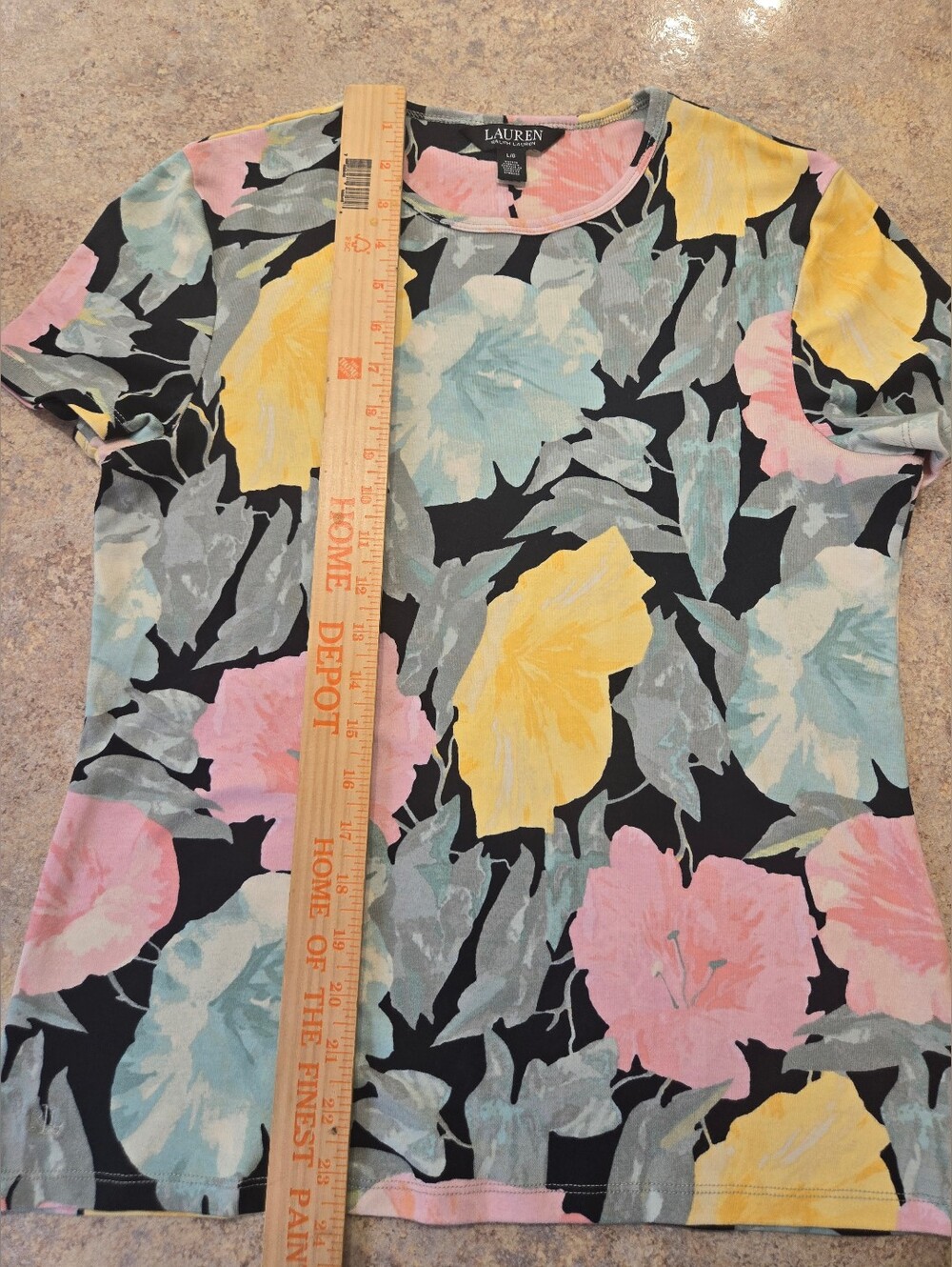 Lauren Ralph Lauren Soft Luxe Fit Floral Tee Womens L Painterly Crewneck Top - Picture 7 of 8